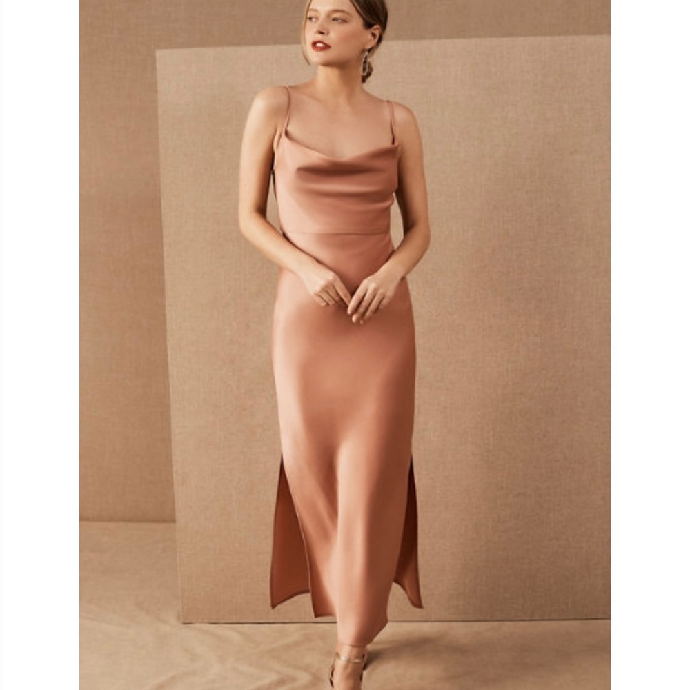 BHLDN Cali Satin Charmeuse Midi Dress - Sedona Sunset